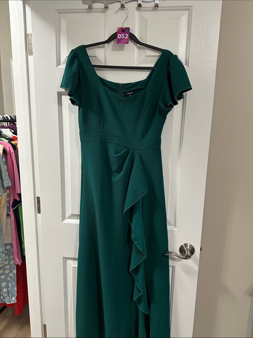 Emerald Green Ruffle-Front Maxi Dress